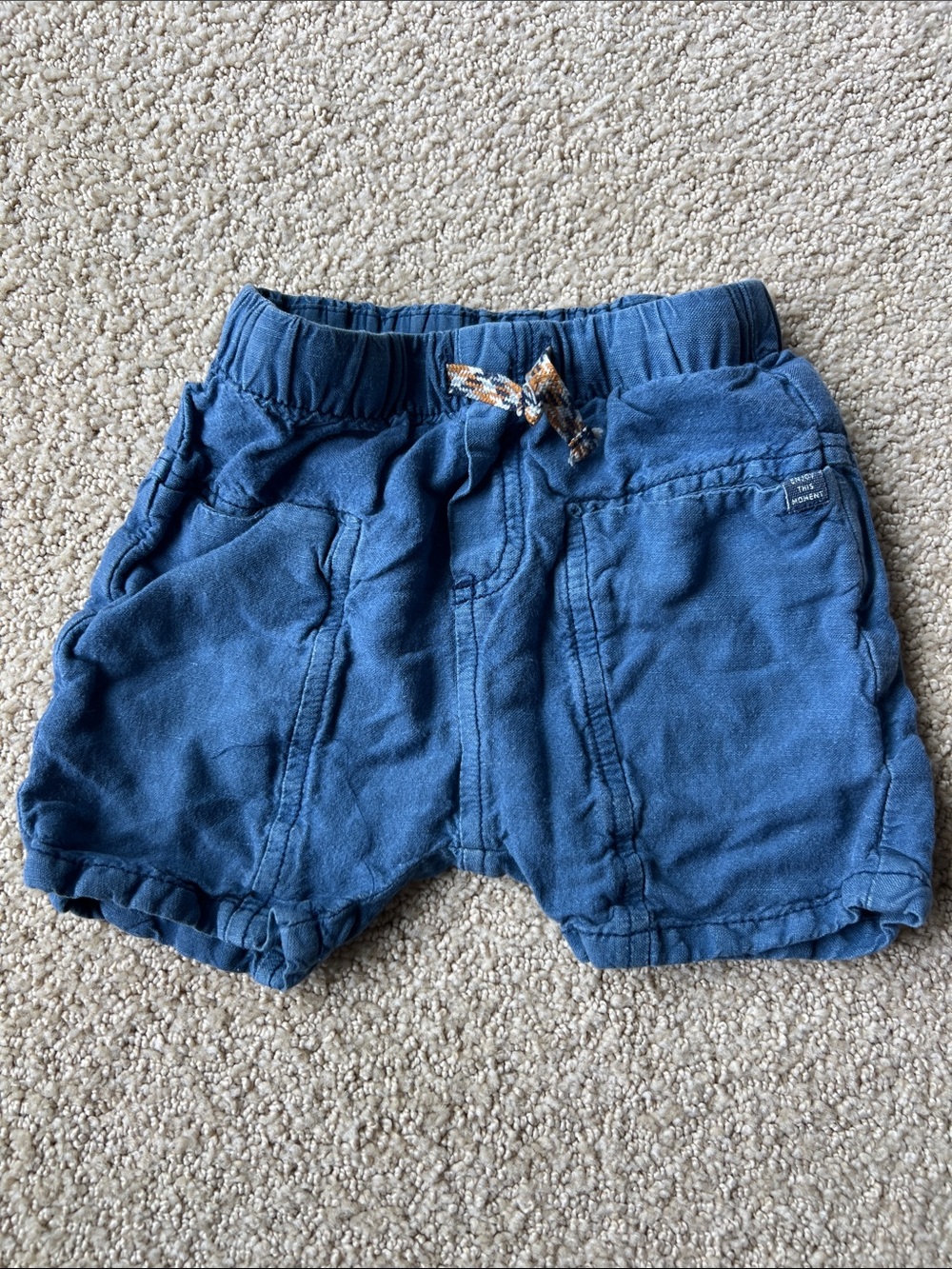 Zara Navy Blue Elastic-Waist Shorts with Drawstring